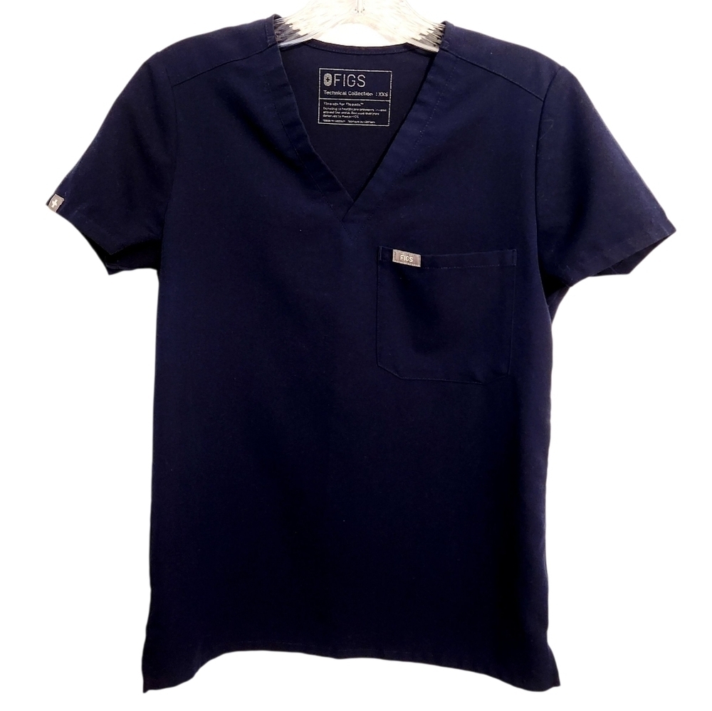 FIGS | Women's Navy Blue V-Neck One Pocket Catarina Scrubs Top (Size XXS)